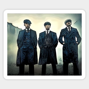 thomas shelby, arthur shelby jr and john shelby are well dressed in the fog as abstract art Sticker